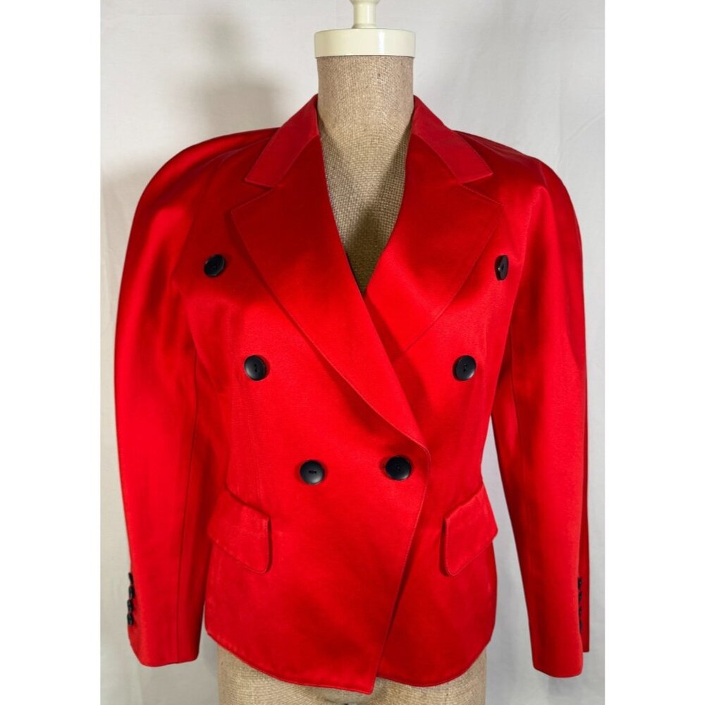 Vintage Escada Germany 80’s Scarlet Red Silky Cotton Fitted Blazer Jacket Sz S